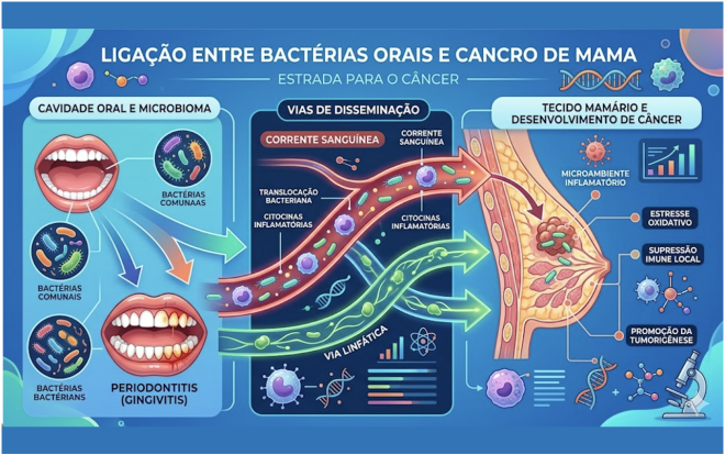 Bactéria associada à doença gengival pode contribuir para o crescimento e disseminação do cancro da mama